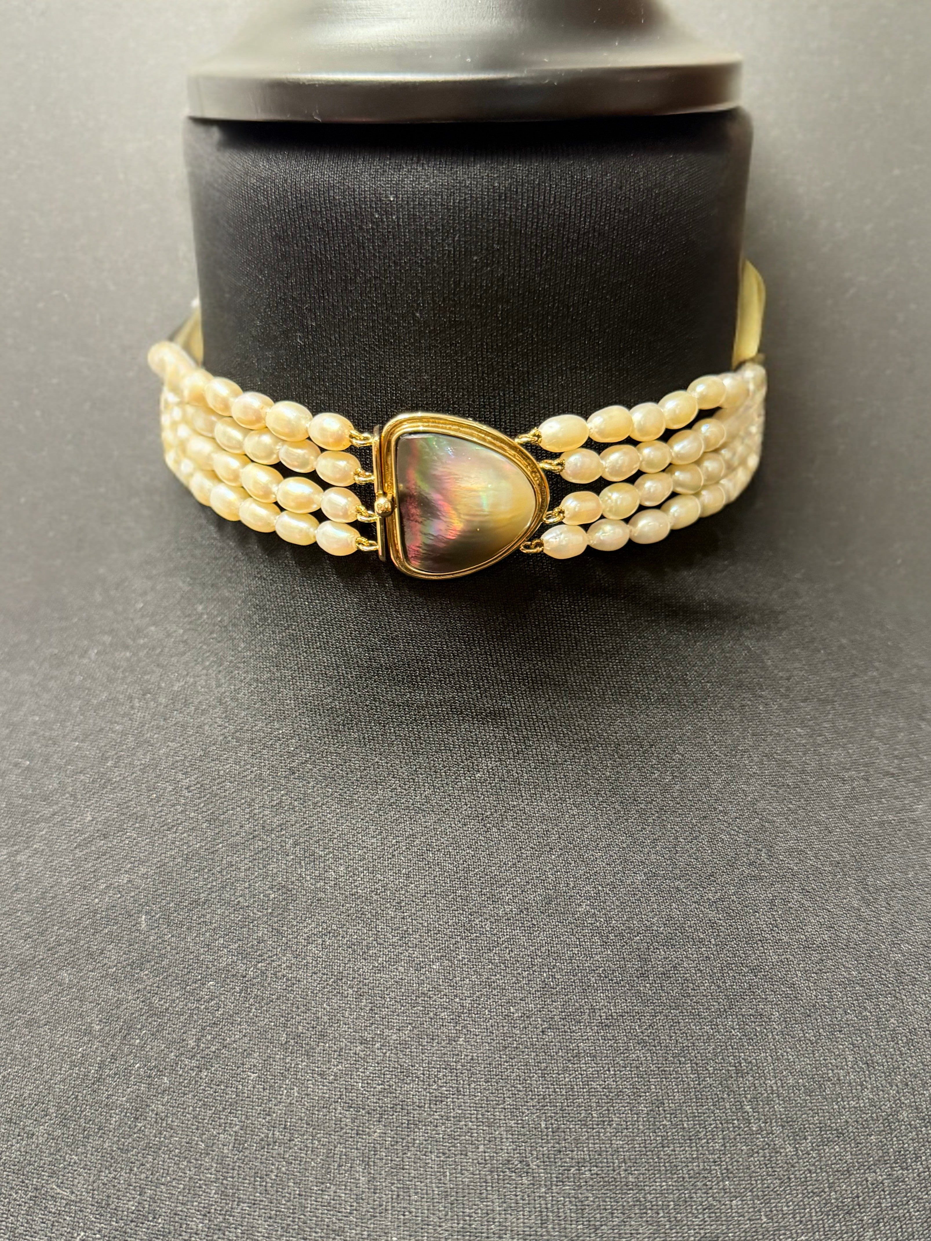 Vintage - Collier Ras de cou or Jaune et Perles de culture Baroque