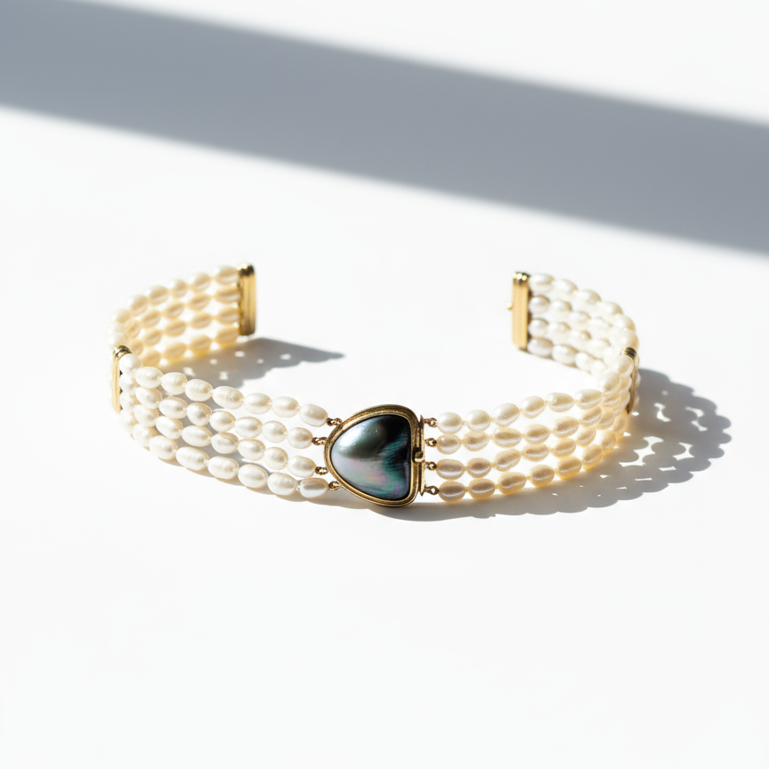 Vintage - Yellow Gold Choker Necklace and Baroque Cultured Pearls