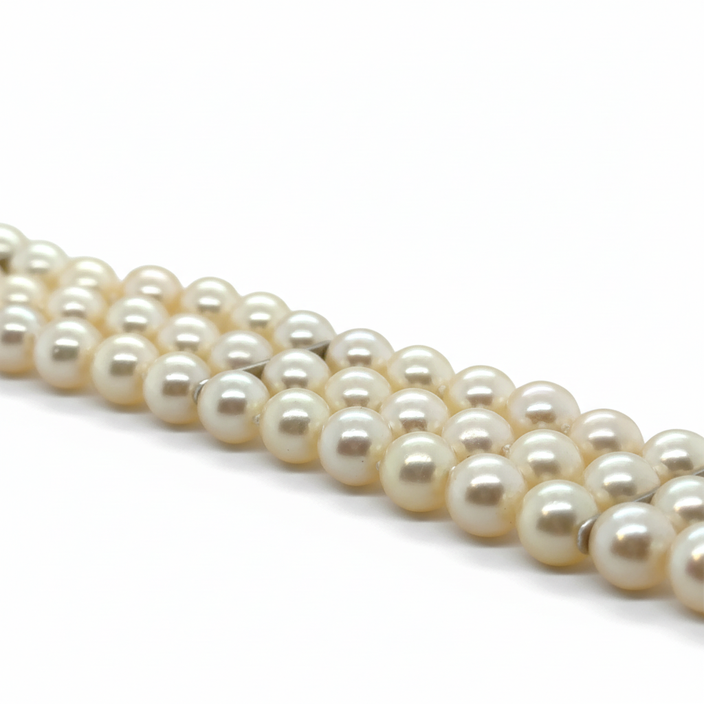 Bracelet de perles de culture - 3 rangs - Or blanc et diamants