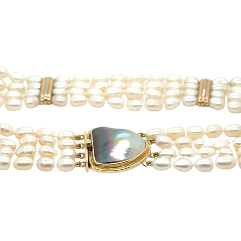Vintage - Collier Ras de cou or Jaune et Perles de culture Baroque