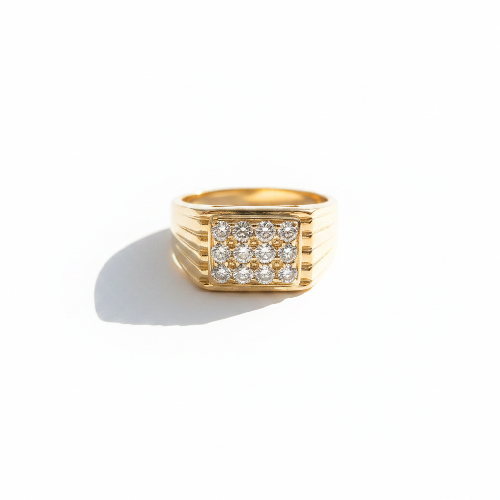Bague chevalière - Or jaune et Diamants