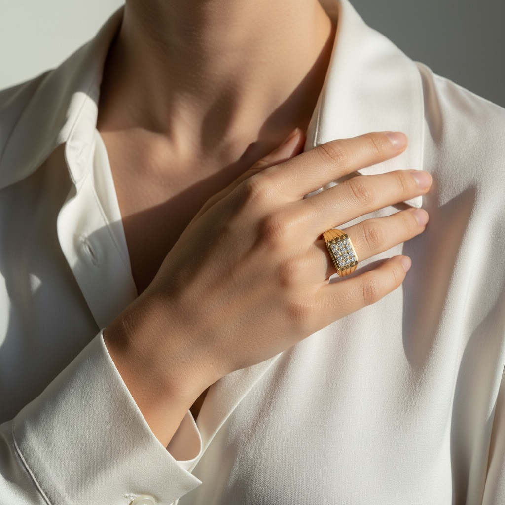 Bague chevalière - Or jaune et Diamants