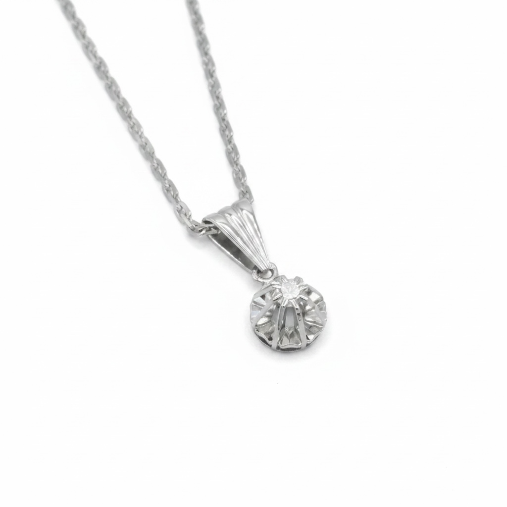Collier pendentif - Or blanc et Diamant