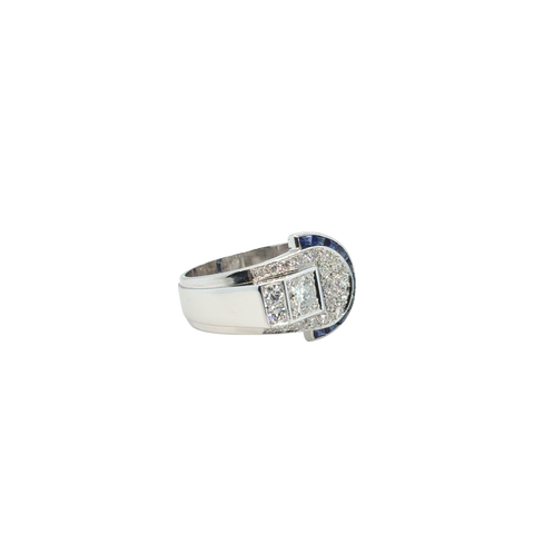 Art Déco - Bague Platine - Saphirs et Diamants