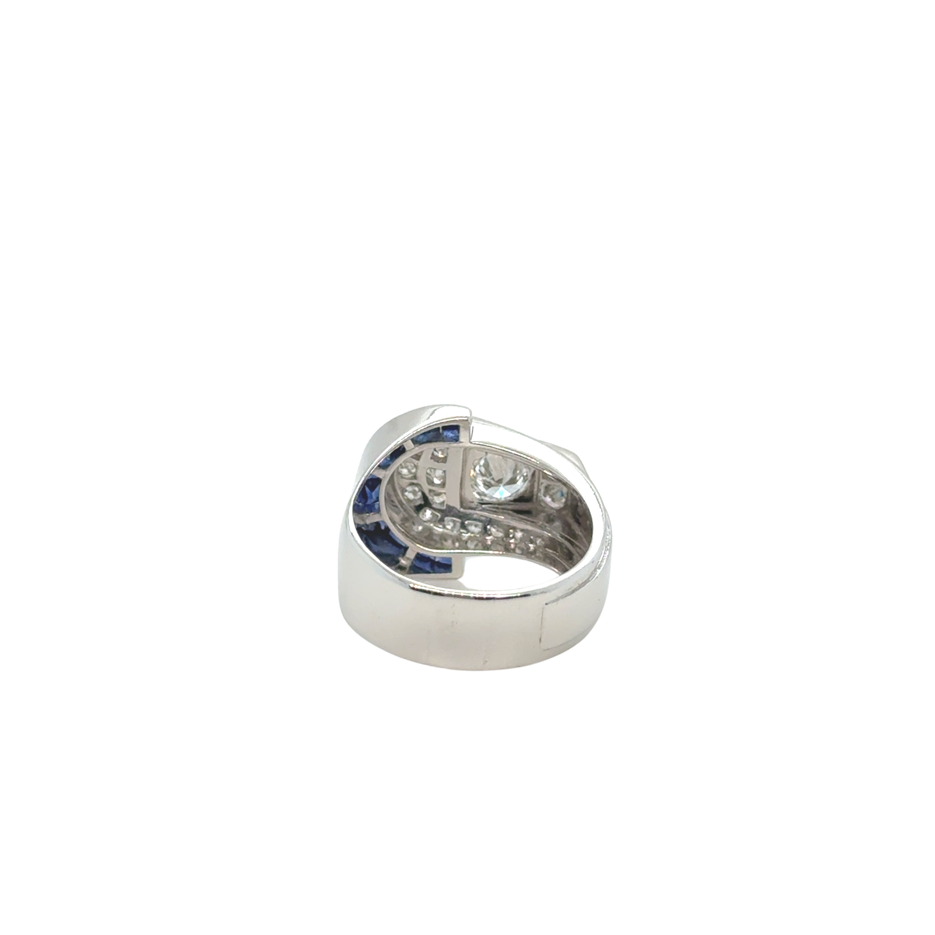 Art Déco - Bague Platine - Saphirs et Diamants