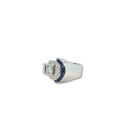 Art Déco - Bague Platine - Saphirs et Diamants