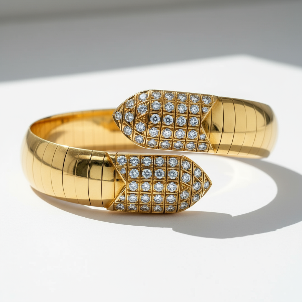 CHAUMET - Bracelet Or jaune et Diamants - Modèle « Plume »