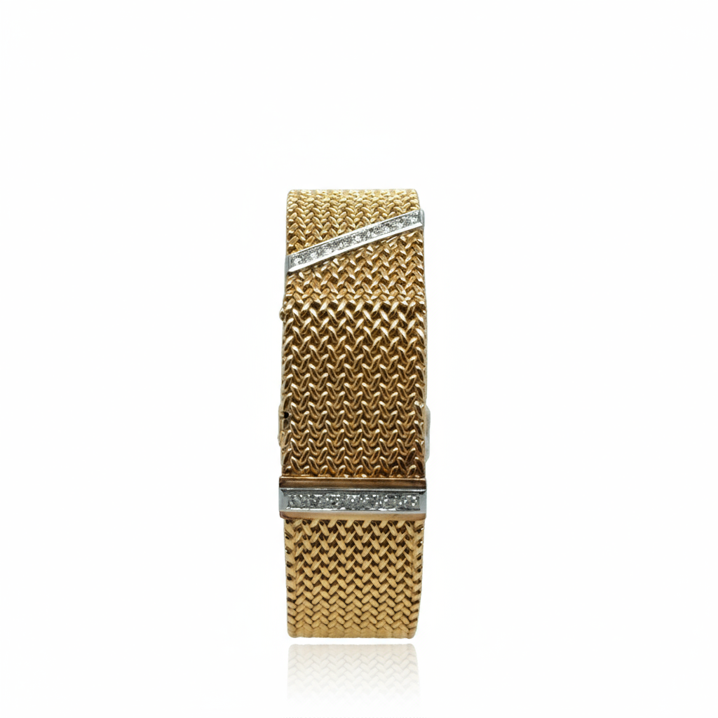 Bracelet Montre Ruban Tressé - Or jaune et Diamants