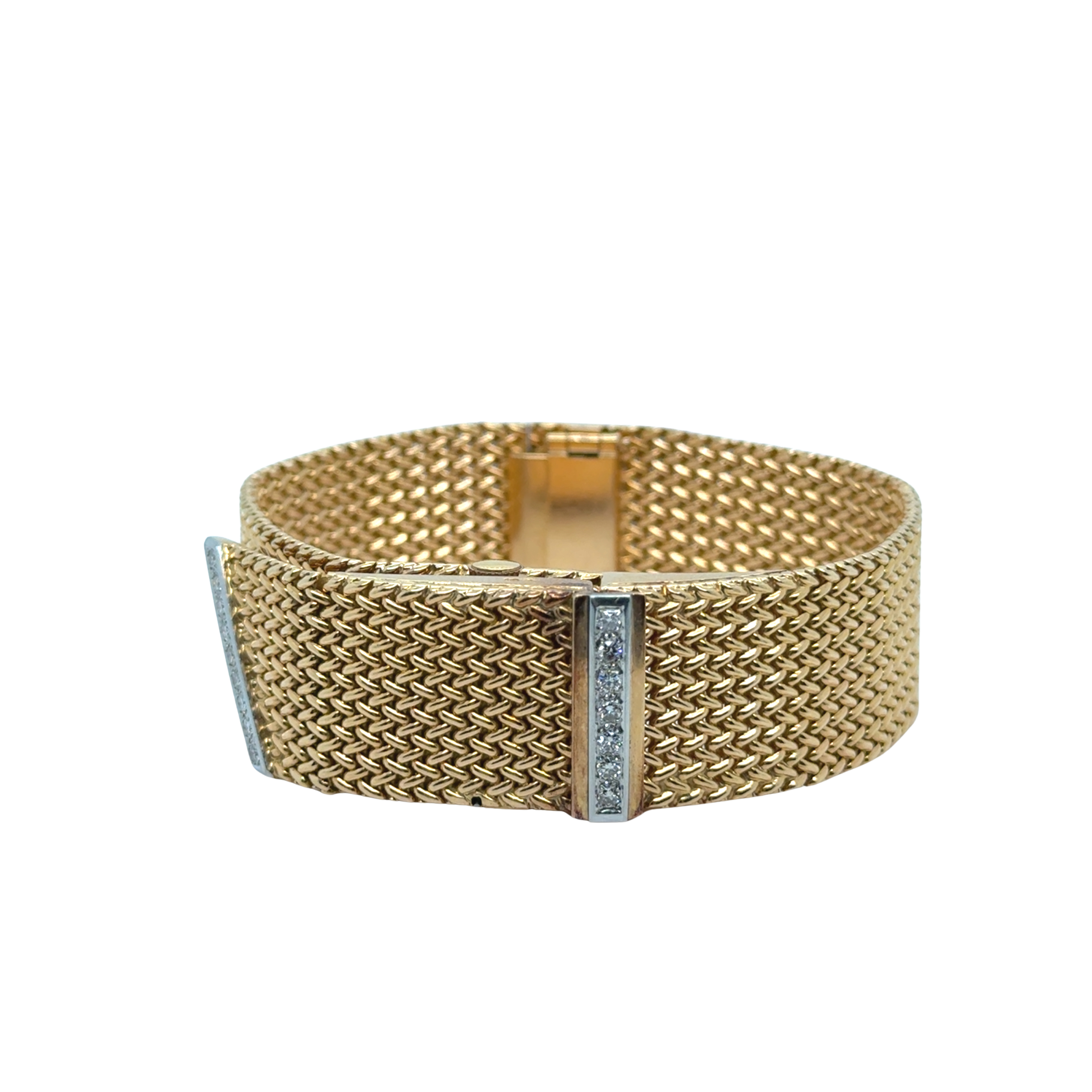 Bracelet Montre Ruban Tressé - Or jaune et Diamants