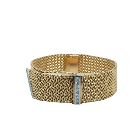 Bracelet Montre Ruban Tressé - Or jaune et Diamants