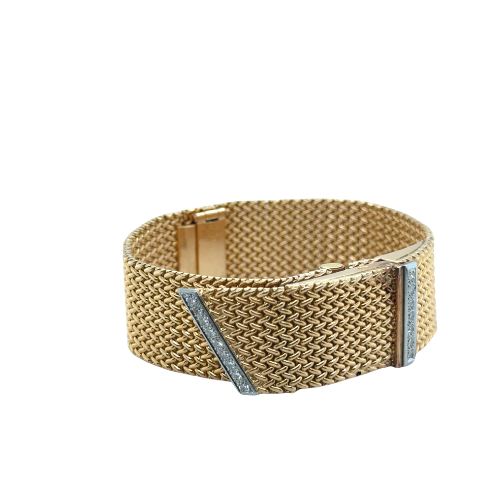 Bracelet Montre Ruban Tressé - Or jaune et Diamants