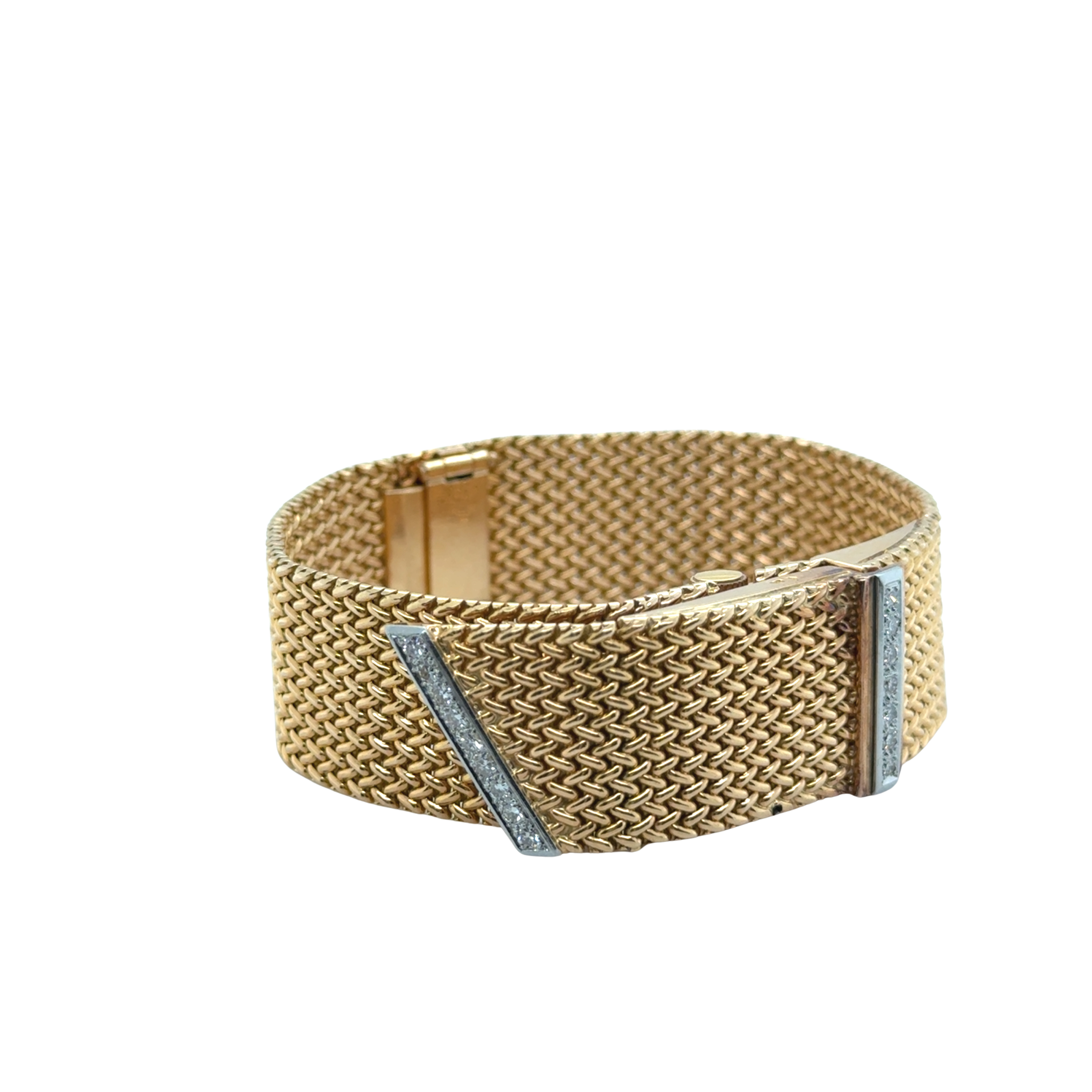 Bracelet Montre Ruban Tressé - Or jaune et Diamants