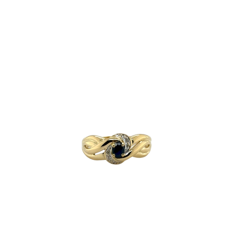 Vintage - Bague Or jaune - Saphir et Diamants