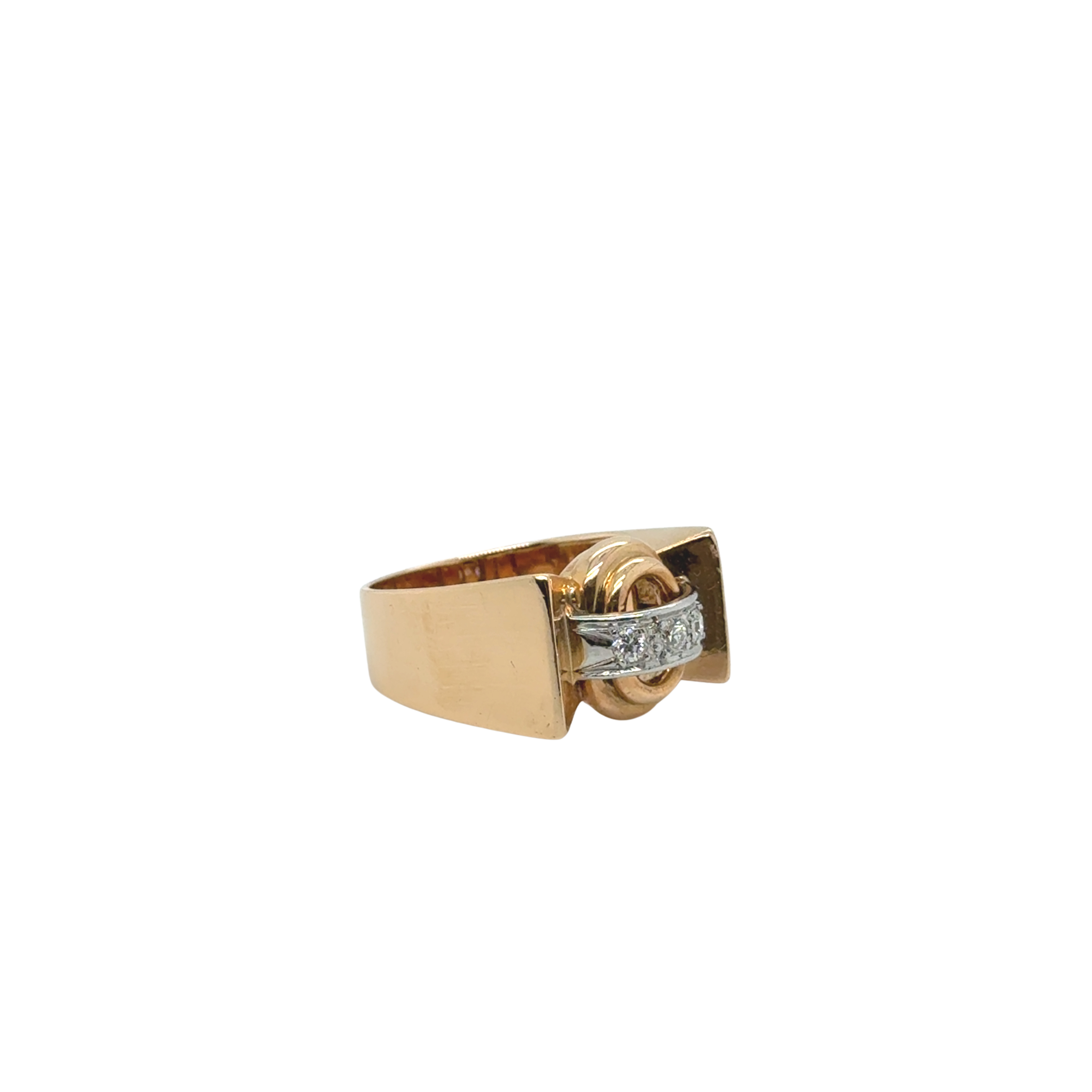 Tank Ring - Yellow Gold and Platinum - Diamonds