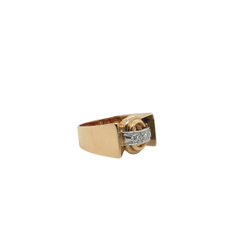 Bague Tank - Or Jaune et platine - Diamants