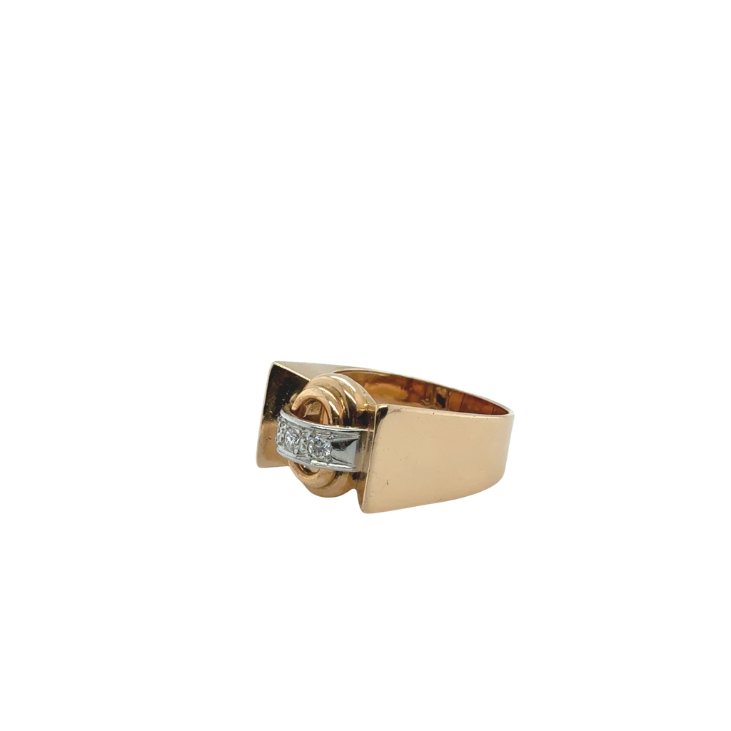 Tank Ring - Yellow Gold and Platinum - Diamonds