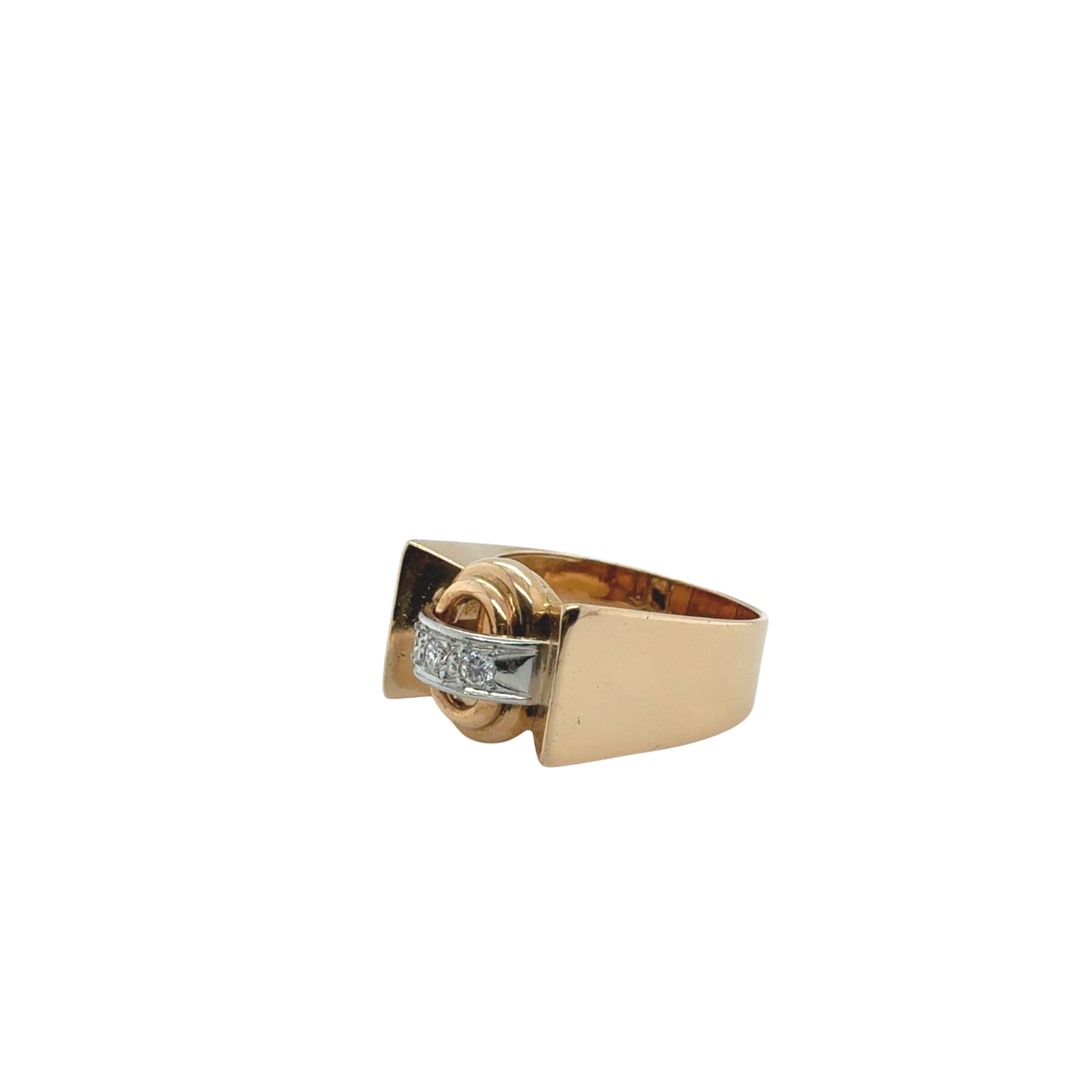 Tank Ring - Yellow Gold and Platinum - Diamonds