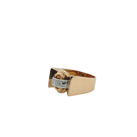 Bague Tank - Or Jaune et platine - Diamants