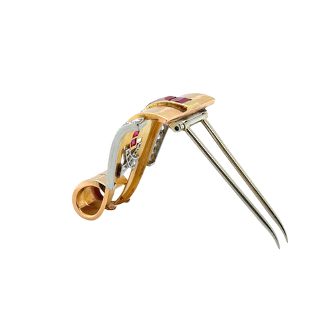 Broche Or jaune - Diamants et Rubis - Année 40