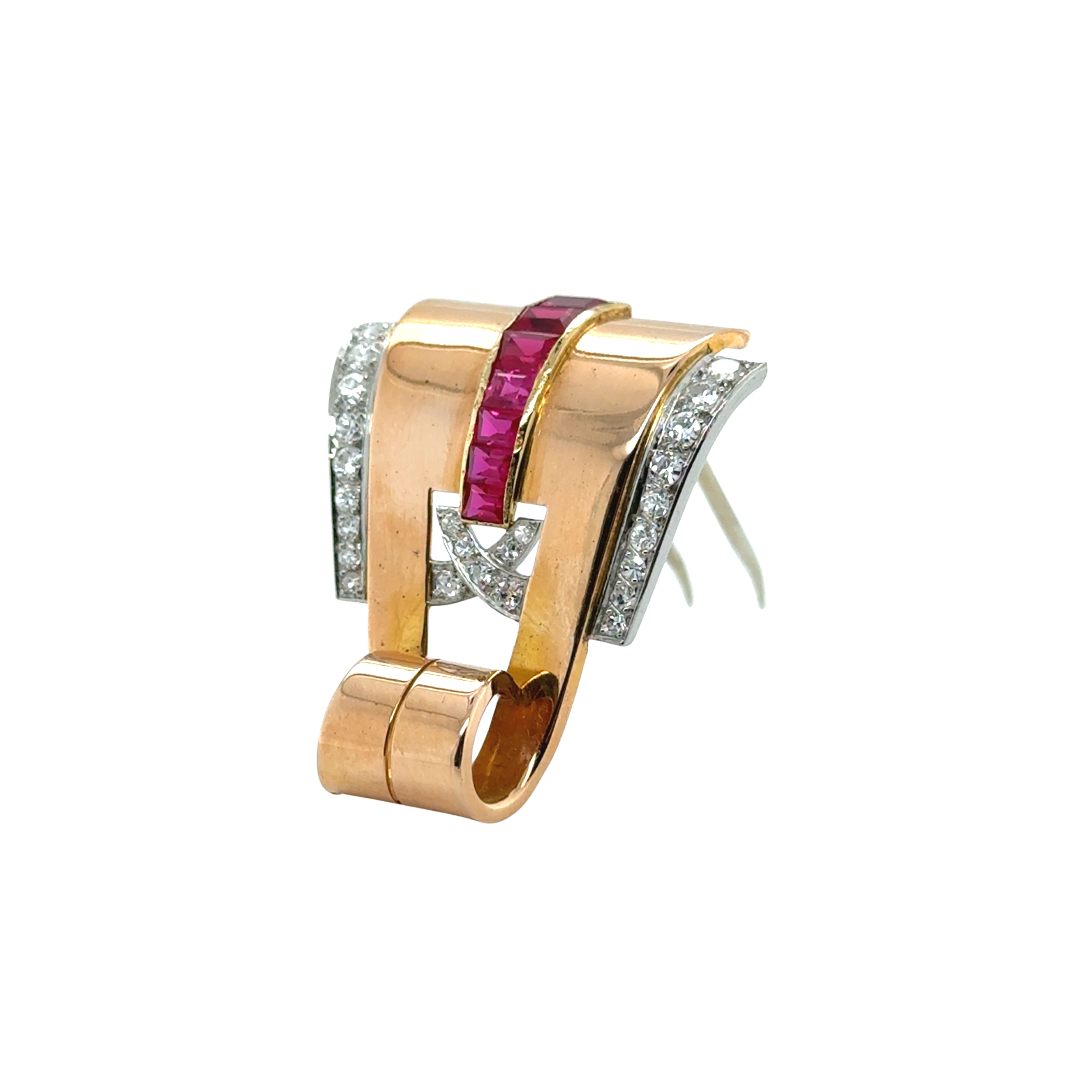 Broche Or jaune - Diamants et Rubis - Année 40