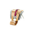Broche Or rose - Diamants et Rubis - Année 40
