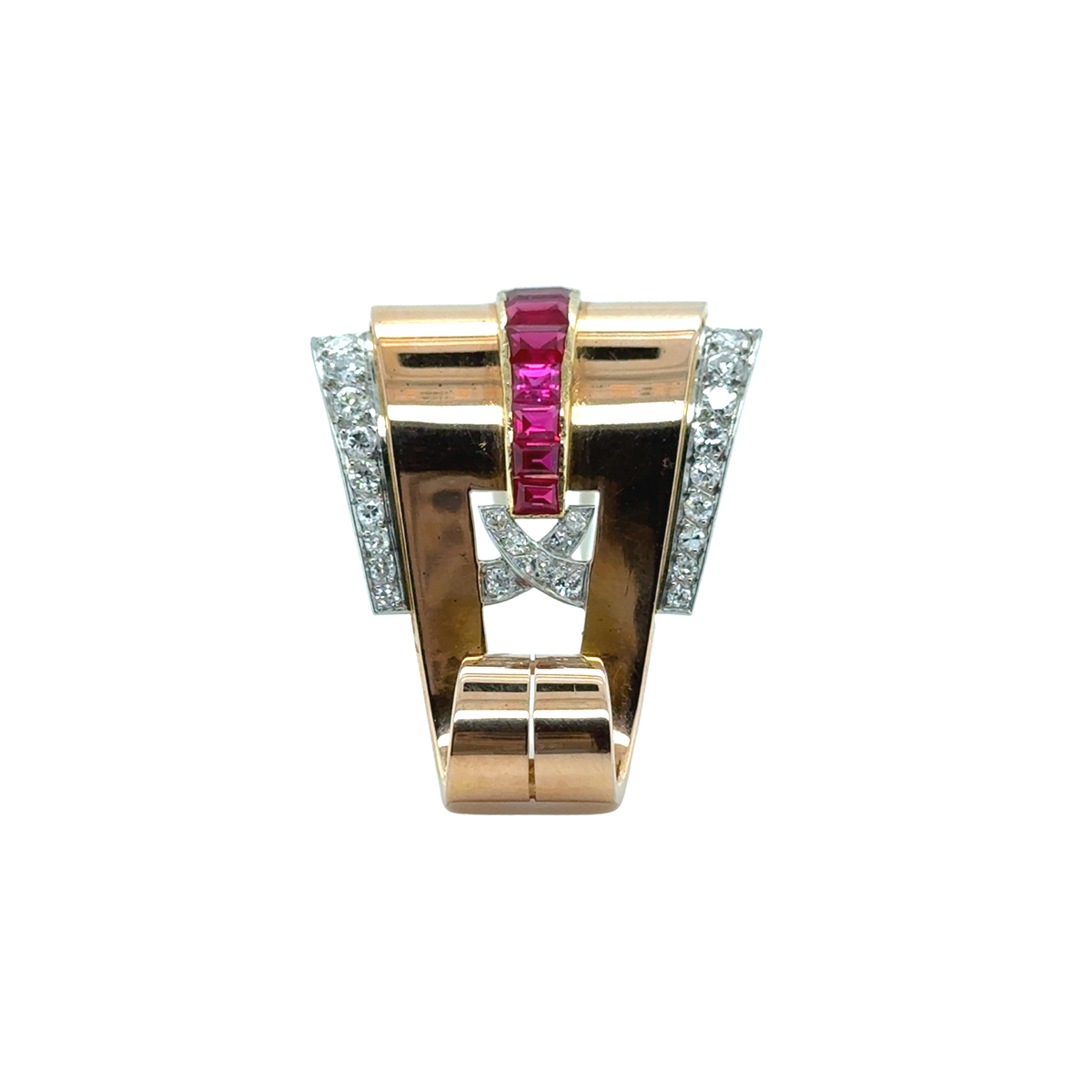 Broche Or jaune - Diamants et Rubis - Année 40