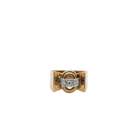 Bague Tank - Or Jaune et platine - Diamants
