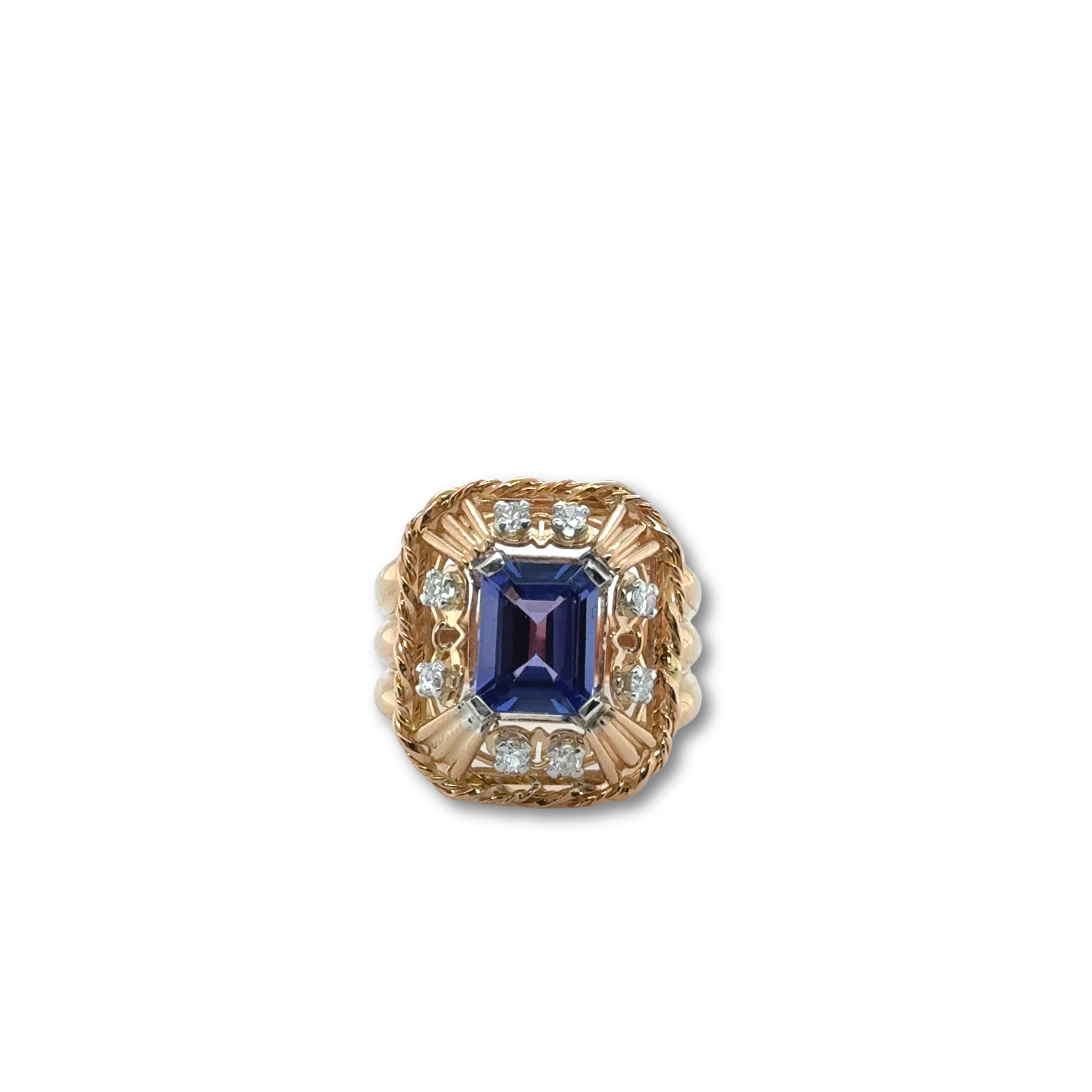 Bague vintage - Or Rose - Tanzanite et Diamants