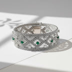 Vintage - Bracelet Or blanc - Diamants et Émeraudes