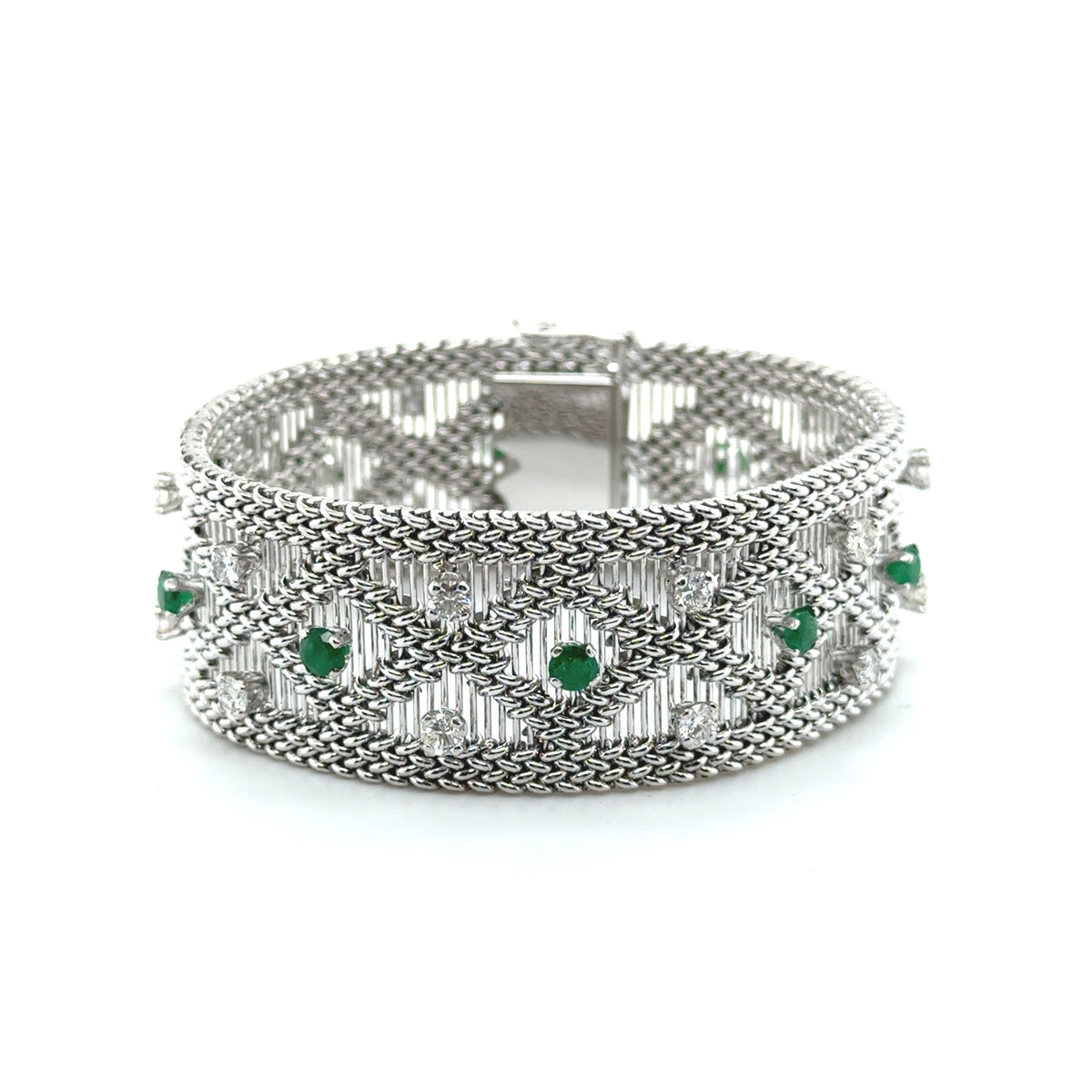 Vintage - Bracelet Or blanc - Diamants et Émeraudes