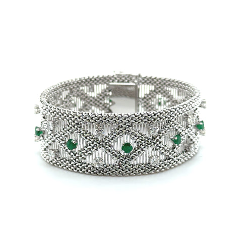 Vintage - Bracelet Or blanc - Diamants et Émeraudes