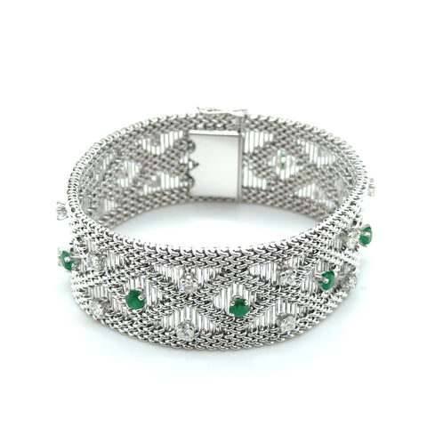 Vintage - Bracelet Or blanc - Diamants et Émeraudes
