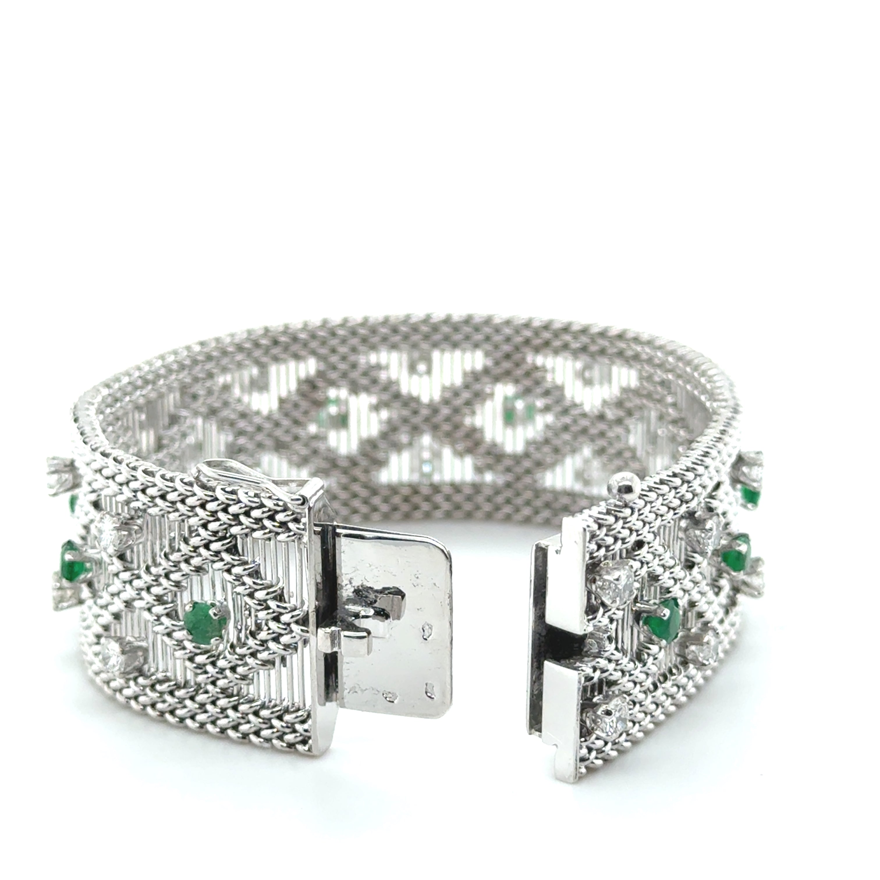 Vintage - Bracelet Or blanc - Diamants et Émeraudes