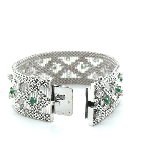 Vintage - Bracelet Or blanc - Diamants et Émeraudes