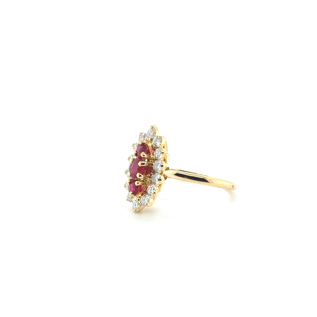 Bague Marquise Or jaune - Rubis et Diamants