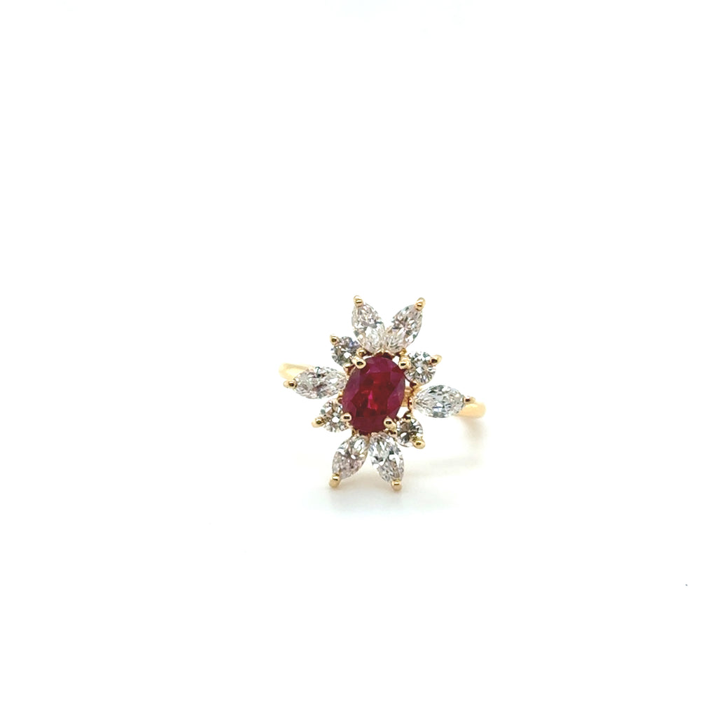 Bague Marguerite Or jaune - Rubis et Diamants