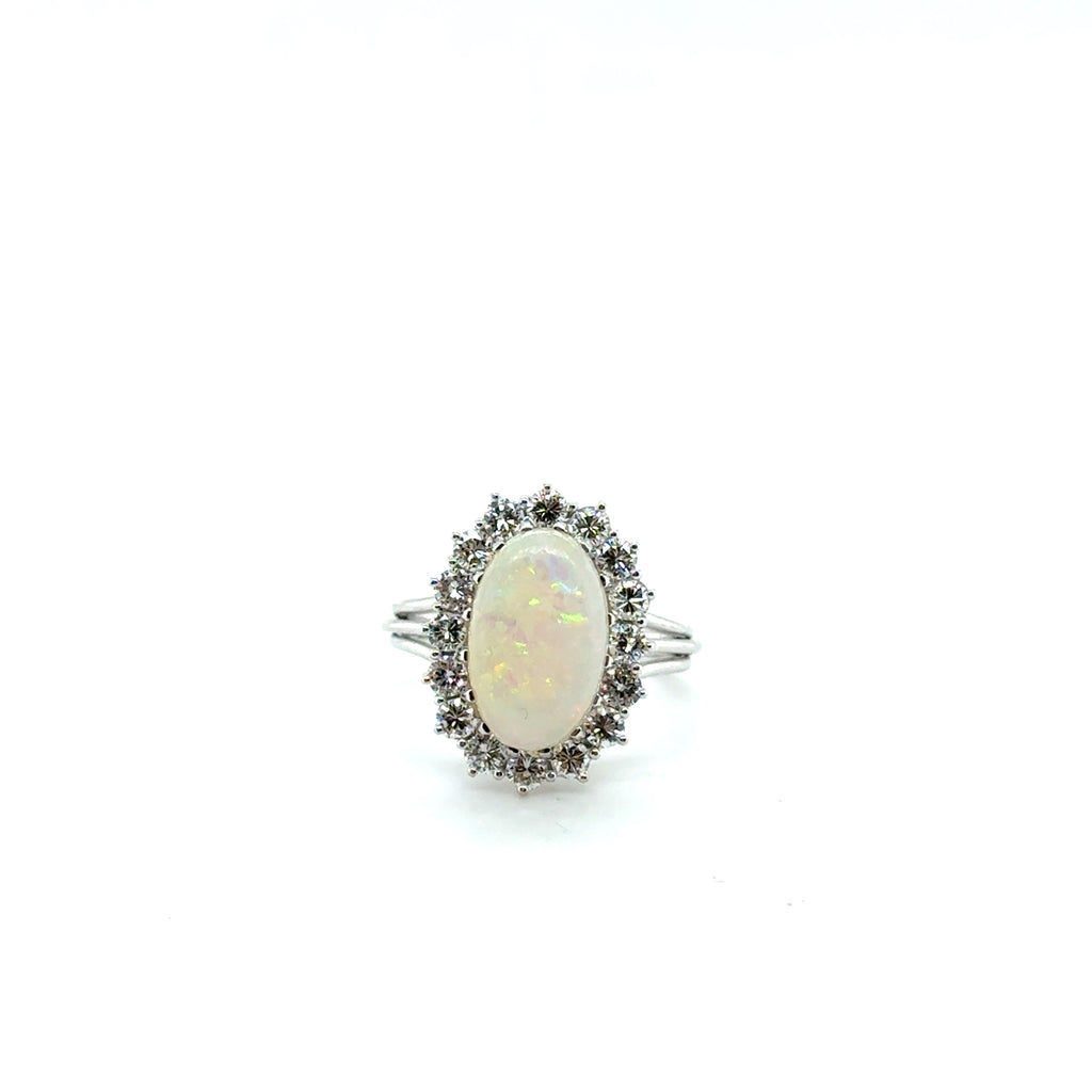 Bague Or blanc - Opale et Diamants