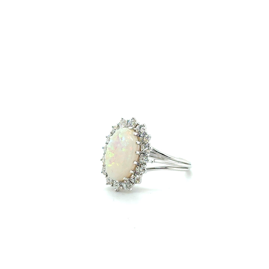 Bague Or blanc - Opale et Diamants