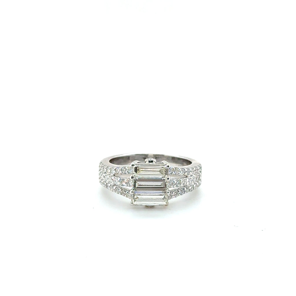 Bague Or Blanc - Diamants Baguette