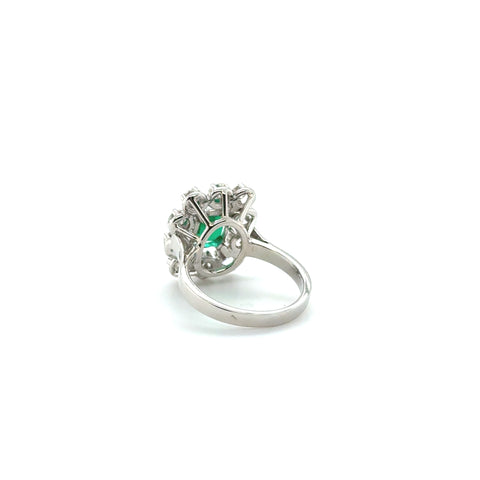 Bague Marguerite Or blanc - Emeraude et Diamants