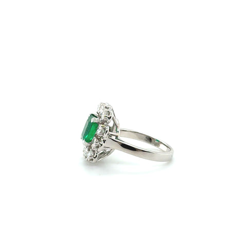 Bague Marguerite Or blanc - Emeraude et Diamants