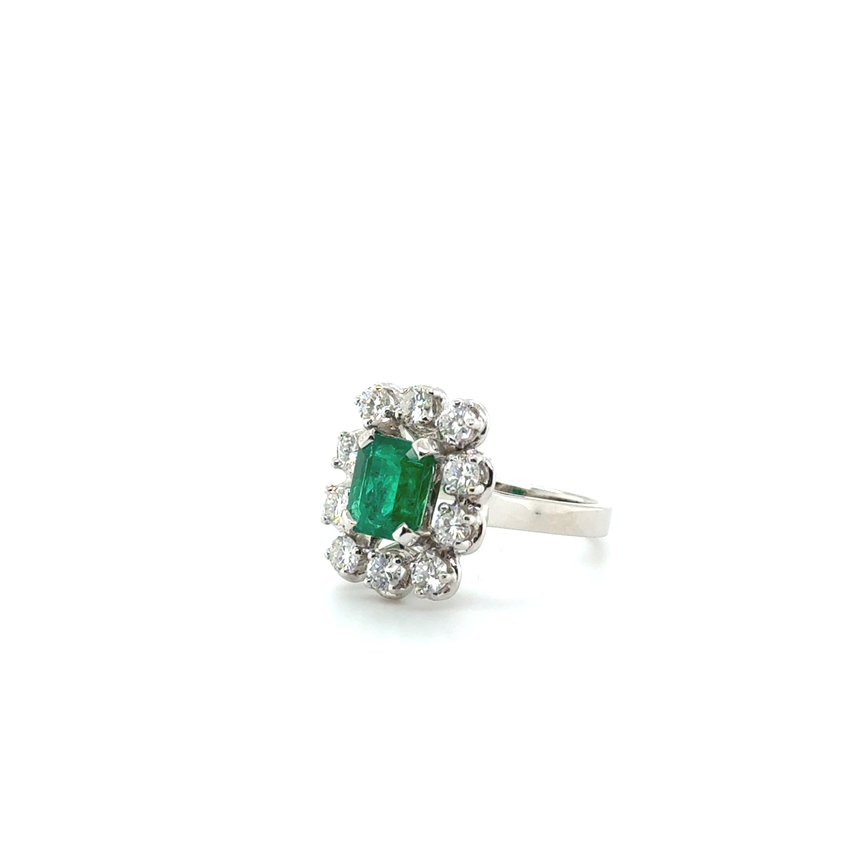 Bague Marguerite Or blanc - Emeraude et Diamants