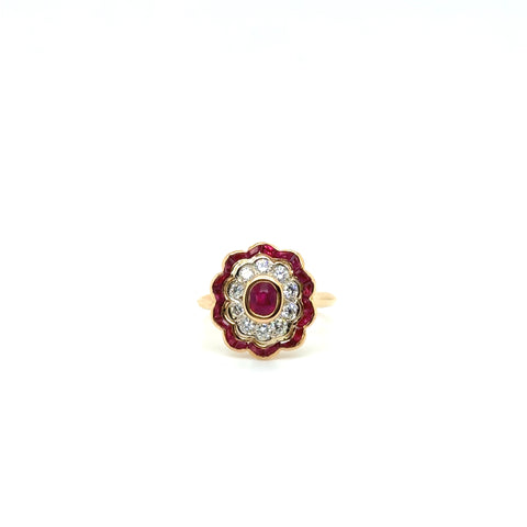 Bague Marguerite - Or jaune - Rubis et diamants
