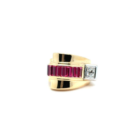 Tank Ring - Yellow Gold - Diamonds and Rubies