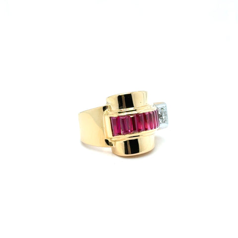 Tank Ring - Yellow Gold - Diamonds and Rubies
