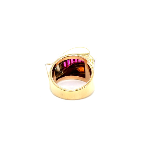 Tank Ring - Yellow Gold - Diamonds and Rubies