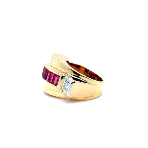 Tank Ring - Yellow Gold - Diamonds and Rubies