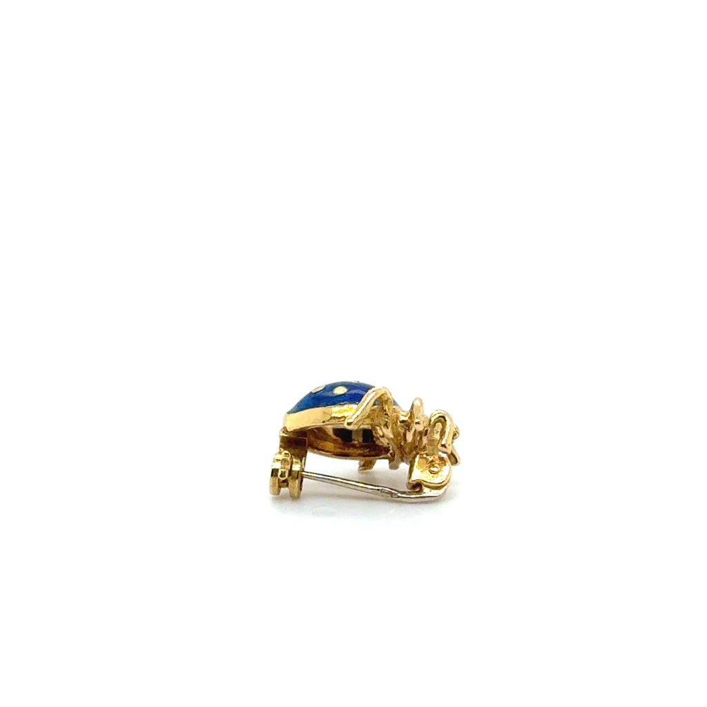 Broche Coccinelle - Or jaune et Émaille bleu