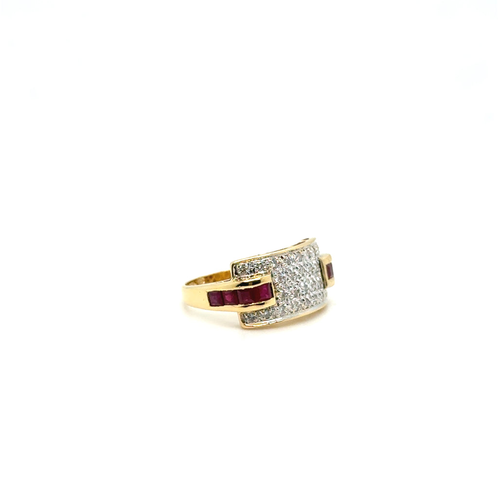 Bague Or jaune - Diamants et Rubis princesse