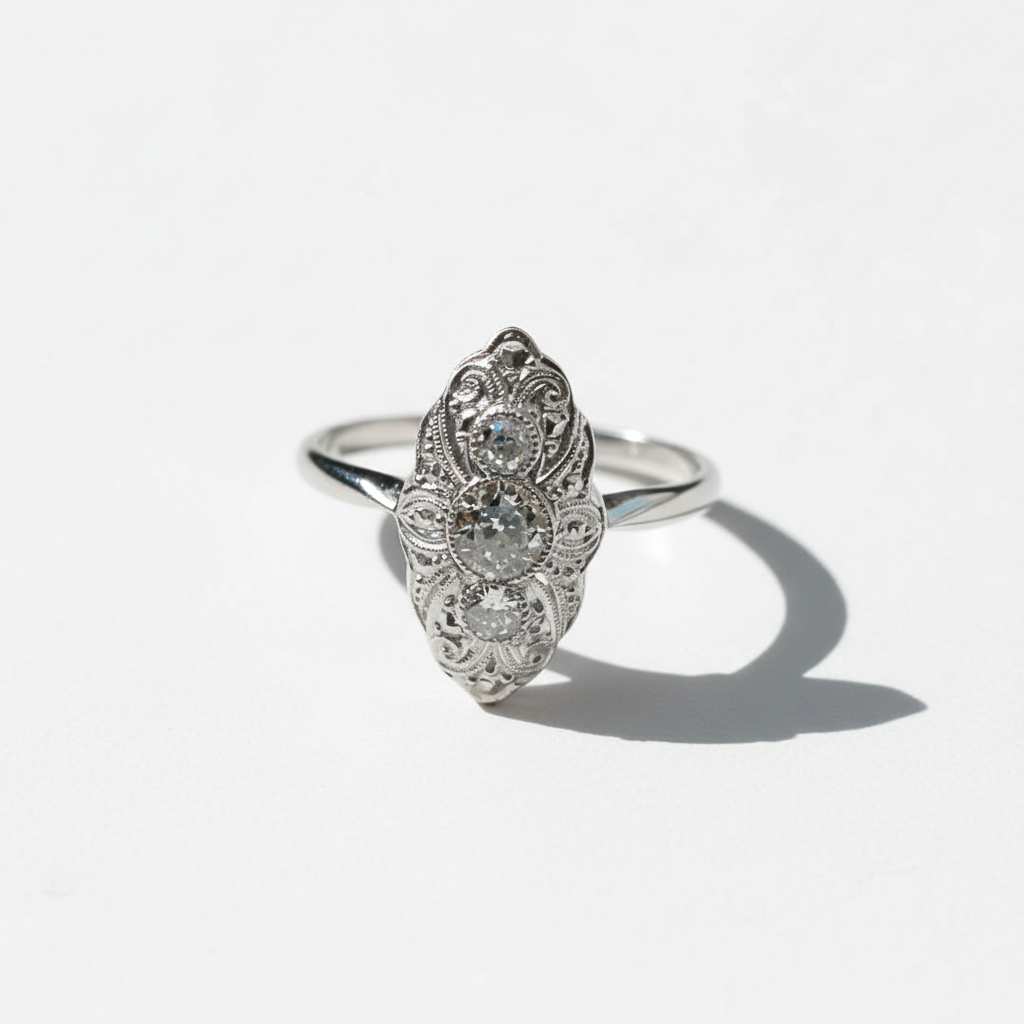 Art Déco - Bague Marquise - Or Blanc